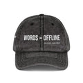 Black cap with 'words_offline' embroidered on a white background