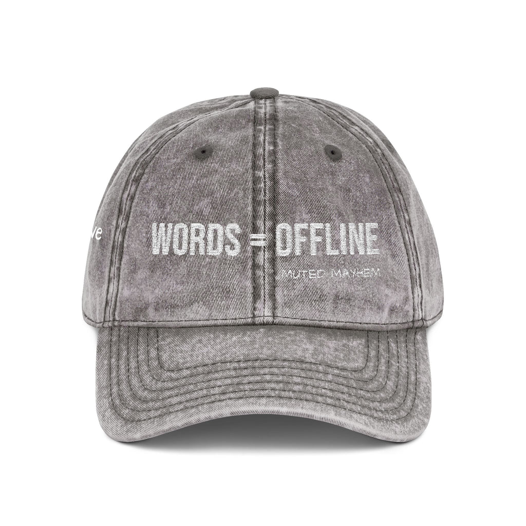 Gray cap with 'words_offline' text on a white background